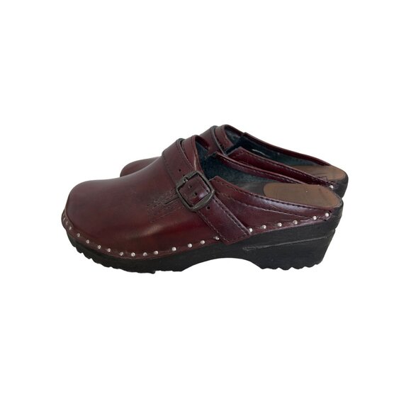Troentorp Bastad Donatello Clogs Women 35 Studded Round Toe Maroon Leather Shoe - Picture 2 of 9